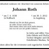 Roth Johann 1938-2012 Todesanzeige